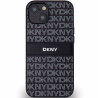 DKNY ādas mono svītra un metāla logotips viedtālruņa apvalks iPhone 15/14/13 - melns