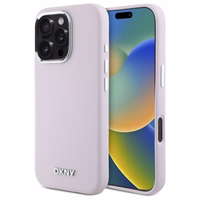DKNY šķidrā silikona magnētiskais viedtālruņa apvalks ar mazu metāla logotipu iPhone 16 Pro - rozā