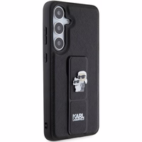 Karl Lagerfeld Gripstand Saffiano Karl&Choupette Pins viedtālruņa apvalks Samsung Galaxy S24 - melns