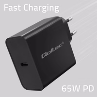 Qoltec 52379 Super Quick PD Charger | 1xUSB-C | 65W | 5-20V | 3-3.25A | melns