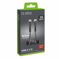 SBS TECABLETYPCCSK USB-C spirāles kabelis - USB-C 0,5 m - melns