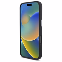 DKNY Liquid Silicone Metal Logo viedtālruņa apvalks iPhone 16 - melns