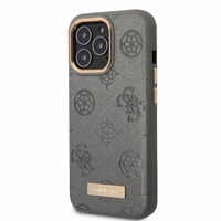 Guess GUHMP13LSAPSTG iPhone 13 Pro / 13 6.1" pelēks/pelēks cietais viedtālruņa apvalks Peony Logo Plate Magnētiskais MagSafe