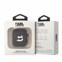 Karl Lagerfeld KLA2RUNCHK AirPods 1/2 apvalks melns/melns silikona Choupette galva 3D