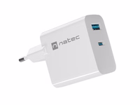NATEC RIBERA GAN CHARGER 1X USB-A + 1X USB-C 45W balts