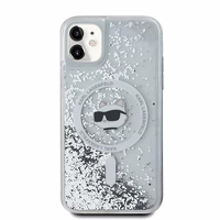 Karl Lagerfeld Šķidrie Spīdumi Choupette galvas MagSafe apvalks iPhone 11 / Xr - caurspīdīgs