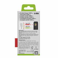 Portatīvais lādētājs SBS 20000 mAh 20W ar iebūvētu USB-C kabeli un digitālo indikatoru - melna