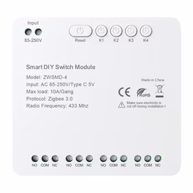 ZigBee 4 kanālu slēdža modulis ar bezspensiumu DC 32V kontaktu Avatto ZWSMMD-4-250V