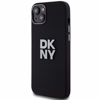 DKNY šķidrā silikona metāla logotipa viedtālruņa apvalks iPhone 15 Plus / 14 Plus - melns