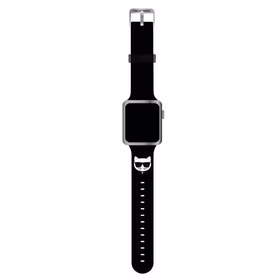 Karl Lagerfeld KLAWLSLCK Apple Watch siksniņa 42/44 / 45mm melna / melna siksniņa silikona Choupette Heads
