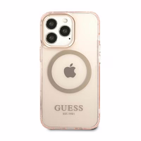 Guess GUHMP13LHTCMP iPhone 13 Pro / 13 6.1" rozā/rozā cietais viedtālruņa apvalks ar zelta kontūru, caurspīdīgs Magnētiskais MagSafe