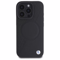BMW Sign Ādas Pusteksturēts Un Apļveida Magnētiskais viedtālruņa apvalks iPhone 16 Pro Max - melns