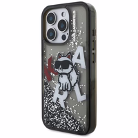 Karl Lagerfeld Liquid Glitter Choupette Logo macins iPhone 16 Pro Max - melns