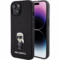 Karl Lagerfeld Fiksēts mirdzošs Ikonik logotips metāla piespraude apvalks iPhone 15 - melns