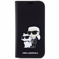 Karl Lagerfeld KLBKP14LSANKCPK iPhone 14 Pro 6.1" grāmatas tipa apvalks melns Saffiano Karl & Choupette