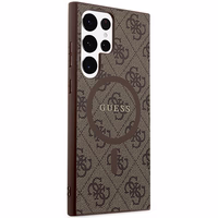 Guess 4G Collection Leather Metal Logo MagSafe viedtālruņa apvalks Samsung Galaxy S24 Ultra - brūns