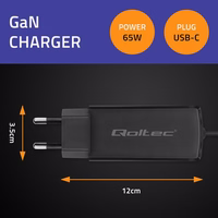 Qoltec 52419 65W GaN Super Fast Charger| 5-20V | 3-3.25A | USB-C 3.1