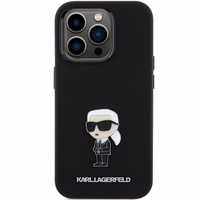 Karl Lagerfeld Silikona Ikonik Metal Pin apvalks viedtālrunim iPhone 15 Pro - melns