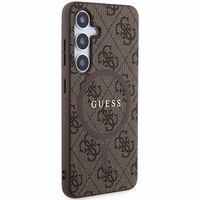 Guess 4G Collection Ādas Metāla Logotips Magnētiskais viedtālruņa apvalks Samsung Galaxy S24 - brūns