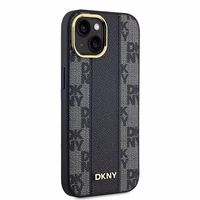 DKNY Ādas rūtainais magnētiskais apvalks iPhone 15 Plus / 14 Plus - melns