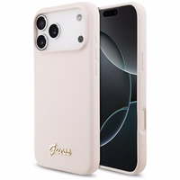 Guess Silikona Skripts Metāla Logo Magnētiskais viedtālruņa apvalks iPhone 17 Pro Max - Rozā