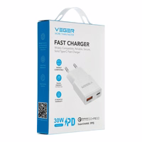 VEGER sienas lādētājs USB A + USB C QC PD 30W 30W1A1C balts