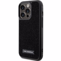Karl Lagerfeld Rhinestone Logo Metal Plate Viedtālruņa apvalks iPhone 15 Pro Max - melns