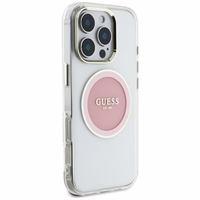Guess IML Metal Colored Circle Classic Logo Magnētiskais viedtālruņa apvalks iPhone 16 Pro Max - rozā