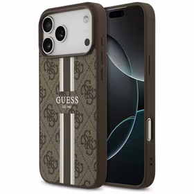 GUESS viedtālruņa apvalks IPHONE 17 Pro Max, saderīgs ar MagSafe GUHMP17XP4RPSW (4G Printed Stripes), brūns