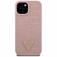 Guess GUHCP15SPCRTHCP iPhone 15 6.1" rozā/rozā cietais apvalks Croco Triangle Metal Logo