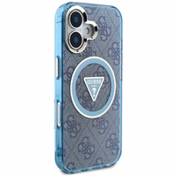 Guess IML Metal Glitter 4G Circle Triangle magnētiskais viedtālruņa apvalks iPhone 16 - zils