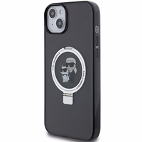 Karl Lagerfeld KLHMP15MHMRSKCK iPhone 15 Plus 6.7" melns/melns cietais apvalks ar gredzena statīvu Karl&Choupette Magnētiskais