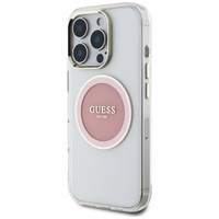 Guess IML Metal Colored Circle Classic Logo Magnētiskais viedtālruņa apvalks iPhone 16 Pro Max - rozā