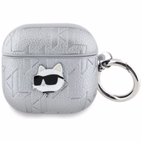 Austiņu apvalks AirPods 4 Karl Lagerfeld Monogram Choupette Head – sudrabains