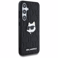 Viedtālruņa apvalks Karl Lagerfeld Ādas Monogramma Pin Logo Choupette Head Samsung Galaxy S25 melns