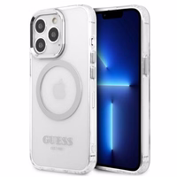 Guess Metal Outline Magnētiskais MagSafe viedtālruņa apvalks iPhone 13 Pro / iPhone 13 - sudraba