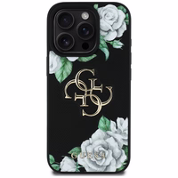 Guess Grained Roses Big 4G logo viedtālruņa apvalks iPhone 16 Pro Max - melns
