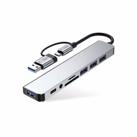 Tech-Protect HB06 HUB adapteris 8in1 TYPE-C + USB2.0 + USB3.0 + SD/TF + AV3.5 - pelēks