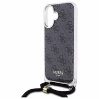 Guess Crossbody Cord 4G Drukāts viedtālruņa apvalks iPhone 16 - melns