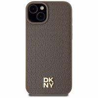 DKNY Ādas raksts metāla logotips Magnētiskais viedtālruņa apvalks iPhone 15 / 14 / 13 - brūna