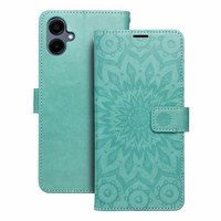 MEZZO grāmatas tipa viedtālruņa apvalks SAMSUNG A06 ar mandalas rakstu, zaļā krāsā