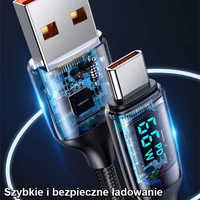 USAMS pīts kabelis U78 USB-C 1,2m LED 6A ātrā uzlāde melns SJ544USB01 (US-SJ544)