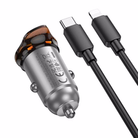 Automobiļa lādētājs Hoco USB C QC PD 30W + kabelis USB C uz Lightning NZ16 metāla pelēks