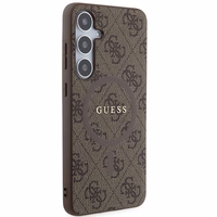 Guess 4G Collection Ādas Metāla Logotips Magnētiskais viedtālruņa apvalks Samsung Galaxy S24+ - brūns