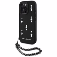 Karl Lagerfeld Saffiano Crystals ar ķēdi viedtālruņa apvalks iPhone 16 Pro - melns