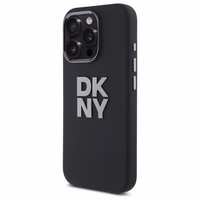 DKNY šķidrā silikona viedtālruņa apvalks ar metāla logotipu iPhone 16 Pro Max - melns