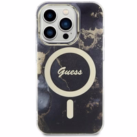Guess GUHMP14LHTMRSK iPhone 14 Pro 6.1" melns/melns cietais apvalks Zelta Marmors MagSafe