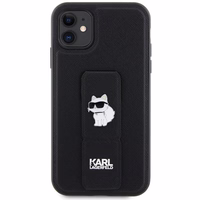 Karl Lagerfeld Gripstand Saffiano Choupette Pins viedtālruņa apvalks iPhone 11 / Xr - melns