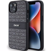 DKNY ādas mono svītra un metāla logotips viedtālruņa apvalks iPhone 15/14/13 - melns