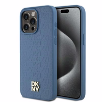 DKNY Ādas monogrammas raksta metāla logotips Magnētiskais viedtālruņa apvalks iPhone 15 Pro Max - zils